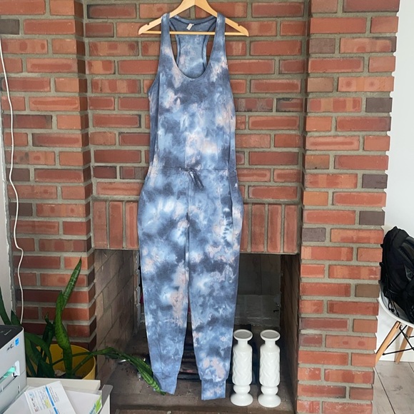 Free people romper one piece large blue white tank style full length Large - Picture 1 of 5